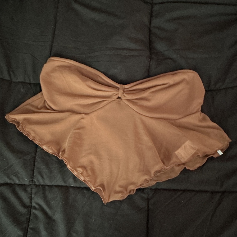 Banduax Brown Strapless Crop Top